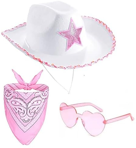 SYTTNUM Cappelli Cowboy Set da 3pcs, Cappello Cowboy Donna, Cappello da Cowgirl Western, Adatto per Giochi di Ruolo, Feste in Maschera e Regali di Compleanno