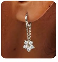 MUMREUES Boucles d'Oreilles Cercles pour Femme Plaqué Argent 14K Boucles d'Oreilles Chaîne avec Franges en Zircon Minimalistes Légères Boucles d Oreilles pour Femmes Cadeau pour Elle