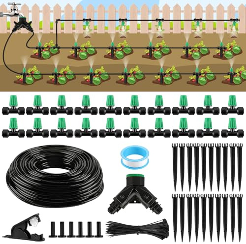 Kalolary 75FT Drip Irrigation System, Garden Watering System | Irrigation System Kit with Quick Connectors, Adjustable Spray Volume, 1/4 PE Tubing for Gardens, Raised Beds & Lawns