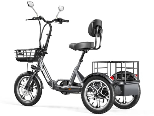 cysum Elektro Dreirad für Erwachsene, faltbares 16 Zoll Dreirad E-Bike Herren Damen, 48V 22Ah Akku, Reichweite bis zu 120 km, Cargo Elektrofahrräder, Tragfähigkeit 150 kg