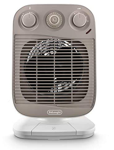 De'Longhi HFS50F24 Termoventilatore, Silenzioso, 3 livelli di potenza, TIMER 24H, ventilazione estiva, protezione antigoccia, maniglia, luce pilota, per ambienti fino a 70m³, bianco/grigio