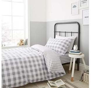 Bianca Check and Stripe Cotton Double Fitted Sheet Grey