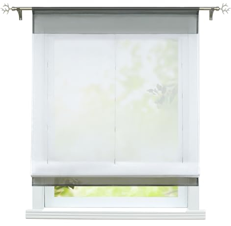 ESLIR Raffrollo mit Tunnelzug Raffgardinen Gardinen Küche Transparent Schlaufenrollo Vorhänge Modern Voile Grau BxH 80x120cm 1 Stück