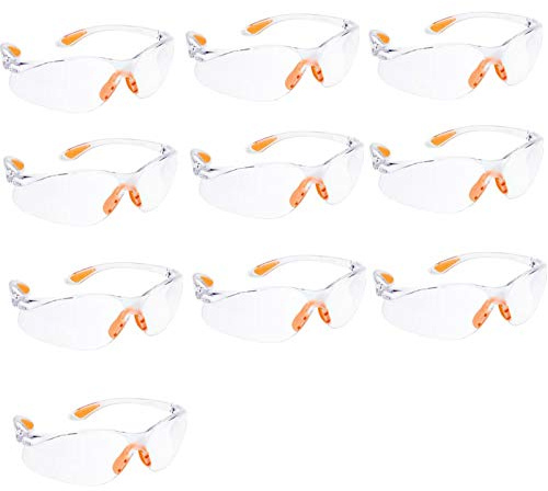HONGCI 10-pack skyddsglasögon, klara skyddsglasögon, skydd, okrossbart, anti-dimbeläggning, unisex, ålder 8+