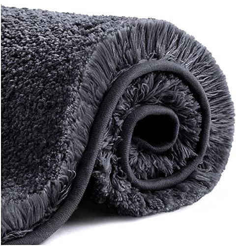 VANZAVANZU Alfombra de Baño Antideslizante Alfombrilla de Baño Espesa Absorbente Alfombra de Ducha Ultra Suave Alfombrillas para Baño Mullido Microfibra, Lavable a Máquina - 60 x 90cm (Negro)