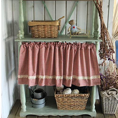 WRMING Corta Tende da Cucina per Finestre Rosse Quadri Tenda da Bistrot Vintage Stile Country Tenda a Mezza Bistrot Mantovana per Piccola Finestra Camera da Letto, 1 Pezzo,W x H 130x80cm