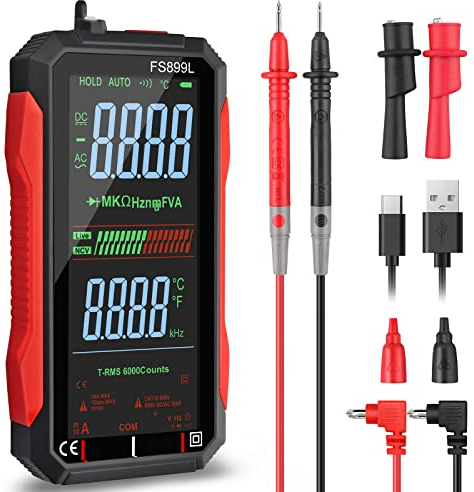 Neoteck Smart Multimetro Digitale 6000 Conti Multimetro Digitale Ricaricabile USB Voltmetro Digitale con Schermo LCD da 4.8'' Funzione NCV Tester di Tensione di Controllo Reale del Diodo di Frequenza