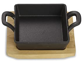 Echtwerk Cuenco de hierro fundido, cazuela cuadrada con bandeja para servir, sartén pequeña, ya horneada, apta para horno, barbacoa, barbacoa e inducción, ideal para cocinar y servir