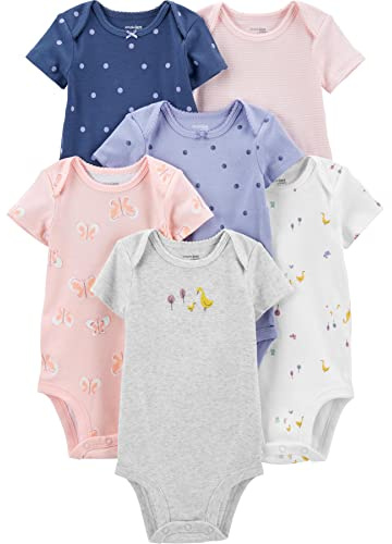 Simple Joys by Carter's Baby Mädchen 6-Pack Short-Sleeve Bodysuit Hemd, Mehrfarbig/Enten/Punkte/Schmetterlinge/Streifen, 0 Monate