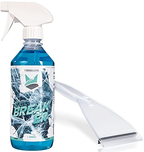 Kit dégivrant pour vitres de voiture Foxed Care Ice Breaker 0,5 l + grattoir à glace | Spray dégivrant pour vitres de voiture pour une vision claire en hiver