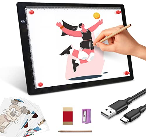 Leuchttisch A4,Magnetisch Leuchtplatte A4,Dimmbarer Led Licht Pad für Kinder und Erwachsene mit skizzieren und Typ-C-USB Kabel für Zeichnen,Diamond Painting,Skizzierung,Tätowierung,Röntgenbetrachtung
