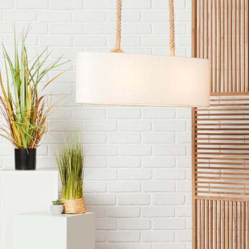 Lightbox Hängelampe im Nature Stil - dimmbare Pendelleuchte mit stilvollen | 2 flammige Hängelampe im Nature Stil - dimmbare Pendelleuchte mit stilvollen Textilschirm - 2x E27 max. 40W - geeignet für