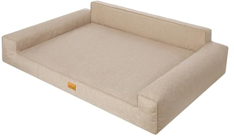DOGGY Hundebett, Hundematratze, Hundecouch, für kleine und große Hunde, Hundekissen, Hundekorb, Haustier, Schlafplatz, Hundemöbel, Beige, XXL: 116x78 cm