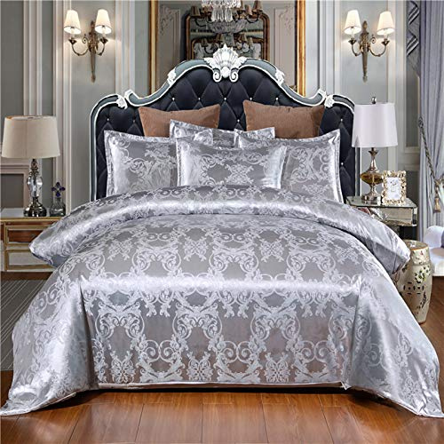 BDKCYO Set da letto in raso 200 x 200 cm - Motivo jacquard - Set da letto di lusso in raso lucido - Copripiumino elegante (Grigio, 220 x 240 cm)