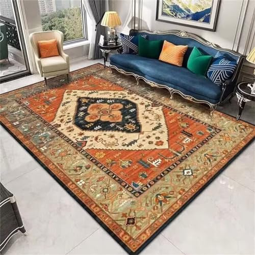 TiLEze Teppich Draussen Outdoor Flachgewebe Teppich Teppich Läufer Flur Roter Orientteppich Wohnzimmer Mittelteppich Elegant Klassisch Waschbar Landhaus Deko 200X300cm