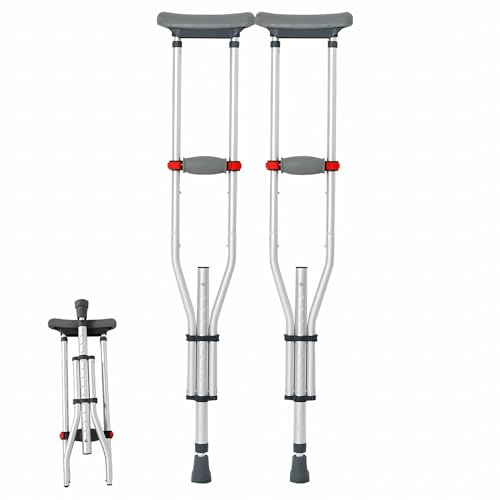 1 Paar Leichte Faltbare Achselkrücken, Höhenverstellbare Aluminium-Gehhilfe, mit Achsel-Polster und Handgriff