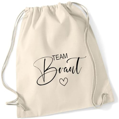 AWASG Turnbeutel JGA Team Braut mit Herz - Braut Jutebeutel zum Zuziehen - Junggeselinnenabschied Accessoire Bride