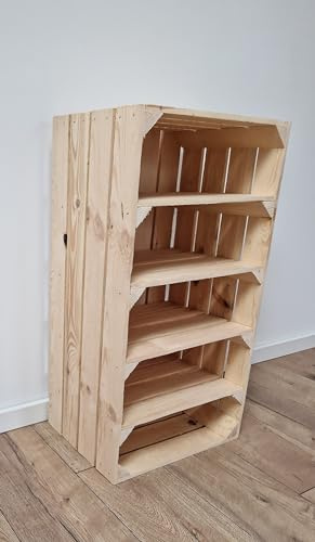 PYXIDAS Cassette Portaoggetti in Legno Resistente con 2,3,4 Ripiani, 75x40x30 cm, Scarpiere in Legno (1 cassa 4 ripiani corti, Naturale)