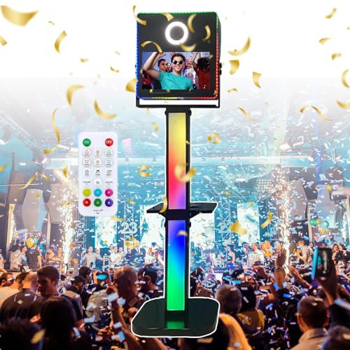 agreilduite DSLR-Kamera-Fotoautomat - 15,6-Zoll-Touchscreen, tragbarer Selfie-Fotoautomat mit einstellbarem RGB-Umgebungslicht und LED-Ringfülllicht und Flightcase, für Partys, Verleihgeschäfte,Black