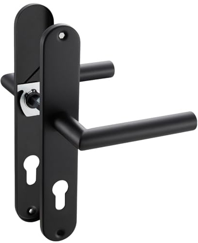 Stahlia Langschild Drückergarnitur Edelstahl gebürstet EMILIA SCHWARZ-MATT | PZ - Profizylinder | Türbeschlag für Innen-, Zimmertüren, Eingangstüren für Türstärke 20 – 47 mm | Befestigungsmaterial