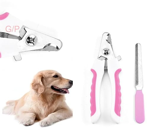 GearPrice Ciseaux à griffes professionnels pour chiens et chats - En acier inoxydable - Lime à ongles - Soin des griffes - Protection de sécurité (blanc/rose, petit)