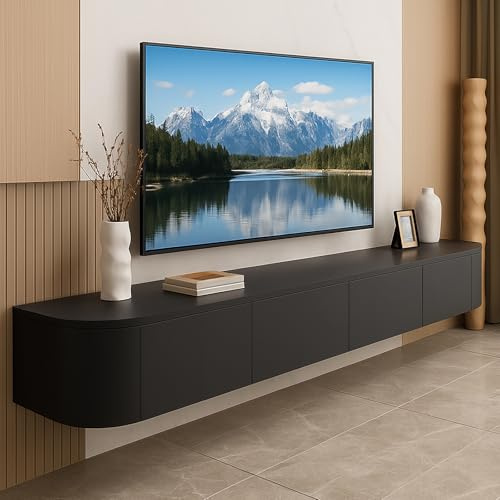 YINXSLO Floating TV Unit with Storage, Wall Mounted Media Cabinet