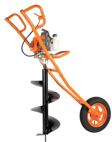 63CC 2stroke Petrol Earth Auger Fence Post Ground Hole Borrer Digger 3HP, Hole Borer for Fence Posts, Planting Holes & Garden Projects, 1.3L Fuel Tank Volumn (Orange)