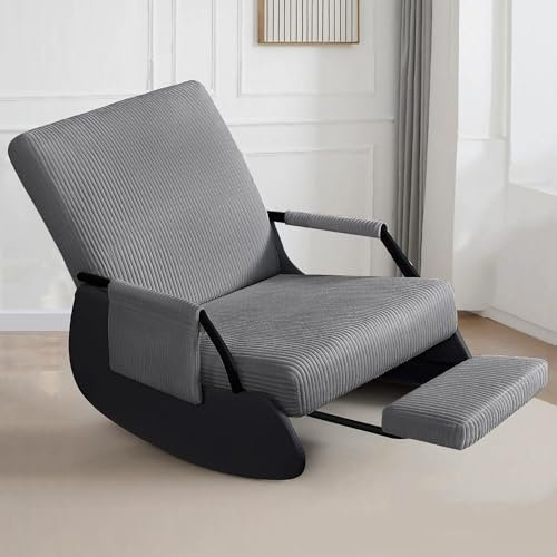 T-ZBDZ Schaukelstuhl mit Gepolsterter, Schaukelsessel mit Ausziehbar Fußstütze, Extra Groß Schaukelliege 3-Fach Verstellbare Rückenlehne, Relaxstuhl für Garten/Wohnzimmer/Schlafzimmer/Balkon (Grau)