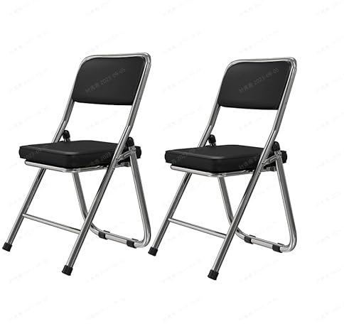 Juego de 2 sillas plegables tapizadas, silla de visitante de piel sintética metálica, sillas de comedor portátiles, silla de reunión, para cocina, oficina, sala de estar, estructura de acero metálico