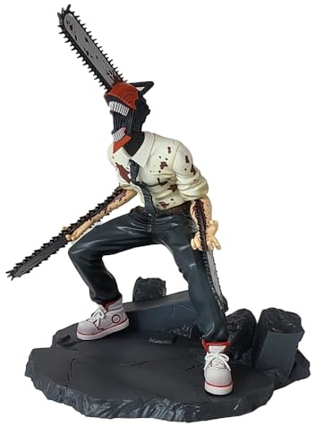Jilijia Denji Figur Statue Anime Denji Action Figur Hockstellung Kampfszene Charakter Modell PVC Cartoon Sammelfigur Geschenk Schreibtisch Dekoration 14CM