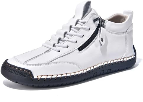 Zapatos Casuales para Hombre con Cremallera Lateral Dise?o Cordones Uso Diario. Cuero Comodidad Durante Todo A?o. Versátiles Jeans Pantalones Casuales.