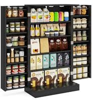 GOPLUS Armario de Cocina 104 CM con 2 Puertas, Mueble de Almacenaje Autoportante con Estantes Ajustables, Dispositivo Antivuelco, Despensa para Cocina, Dormitorio, Garaje (Negro)