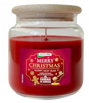 Candela in Giara di Vetro Profumata Pan di Zenzero e Miele - Regalo di Natale - Durata 80 Ore - Coperchio in legno - Cereria Di Giorgio