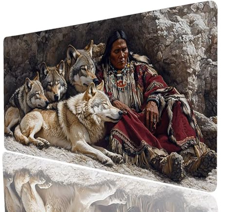 Wolf Mouse Mat 32x16x0.12Inch Waterproof Gaming Mouse Pad Indians Non-slip Rubber Base Abrasion-resistant Stitched Edges, Large Mousepad as Desk Mat for Office Accessories Laptop Keyboard JXL-1992