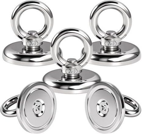 5 Unidades Imanes Neodimio Potentes de 55 kg Fuerza,Muy Fuerte con Perno de Ojo Apto para Exteriores Familia 42mm Iman Imanes Fuertes,Tracción Imán Redondo con Argolla para Casa, Taller, Estanque