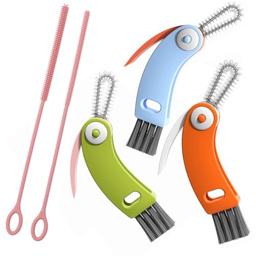 3 Pcs 3 in 1 Cup Lid Cleaning Brush with 2Pcs Silicone Straw Cleaner Brush Multifunctional Crevice Kitchen Cleaning Tools 5 pcs Portable Bottle Detail Brush Set- KAMHBE