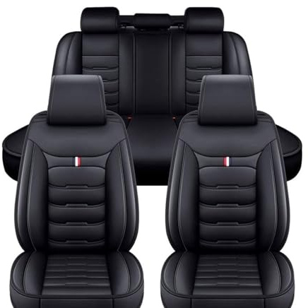 MeKnMoney Auto Sitzbezüge Set für Dacia Dokker/Duster/Jogger Extreme/Logan MCV/Nova/Supernova 2000-2024, Leder Schonbezüge Autositze Vordersitze und Rückbank Innenraum Zubehör,A/Black