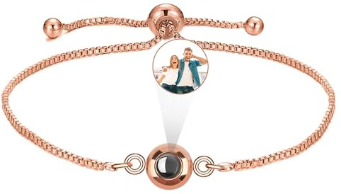 Easycosy Personalisiertes Projektions Armband mit Foto Bild im Stein Herren | maßgeschneidertes Fotoarmband mit eigenem Foto, Geschenke für Männer Frauen Freundin Paare zu Weinachten Hochzeit Geburtstag