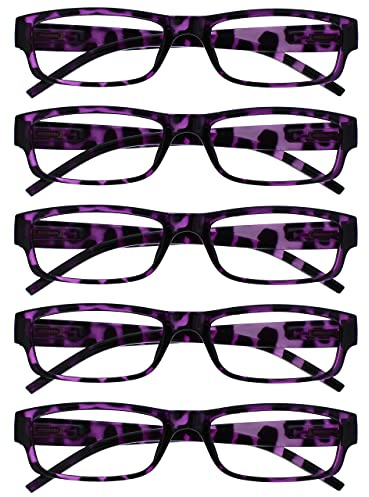 OPULIZE Occhiali Da Lettura Viola Tartaruga Valore 5 Pacco Leggero Uomo Donna RRRRR32-5 +2,00