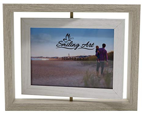 Smiling Art Marco para 2 fotos de madera MDF con cristal, giratorio, doble marco en formato apaisado y en formato retrato para ponerlo de pie (Blanco + Blanco, 10 x 15 cm)