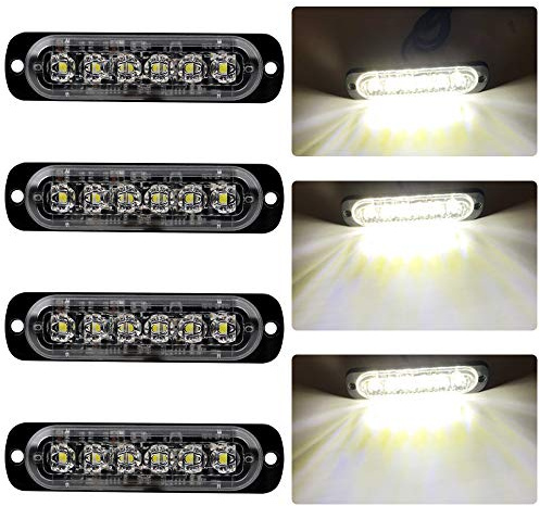 KaiDengZhe 4pcs Ultra Mince 6LED Lumières Stroboscopiques Warining Beacon Lights Barre d'éclairage d'urgence Lampe de Voiture Auto Flash Lamp Universel Pour 12-24V Voiture Camion Remorque (Blanc)