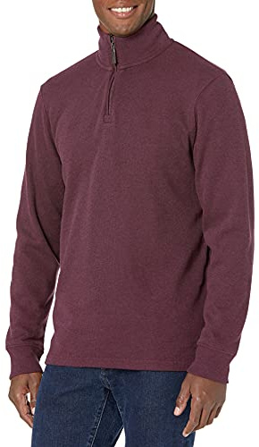 Amazon Essentials Herr kvarts dragkedja fransk ribbtröja, vinröd ljung, medium