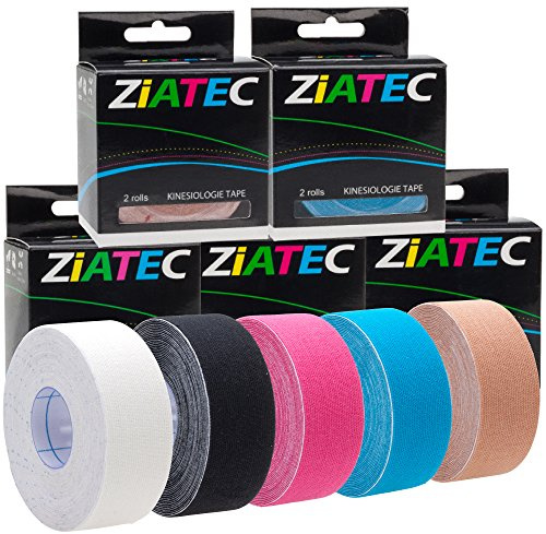ZiATEC Pro Kinesiologie Tape | Schmales, elastisches und wasserfestes Sport-Tape - Physio-Tape - Therapie-Tape (4,5 m x 2,5 cm), Größe:2.5 cm - Breite, Farbe:1x blau / 1x pink / 1x schwarz