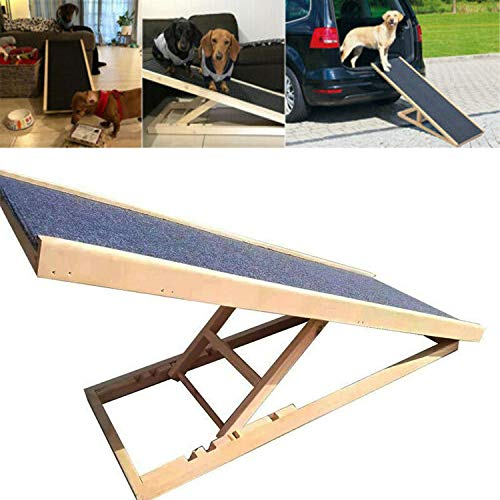Yonghao Hundetreppe Klappbar Auto,Hunderampe Katzen Rampe für Bett und Sofa Klappbar aus Holz Hundeleiter Auffahrrampe für Haustiere mit Anti-rutsch Einsatz,Hundetreppe 60 cm hoch,4 Höhenverstellung