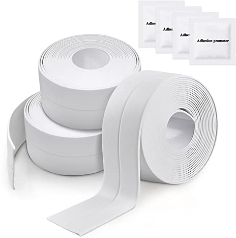 JEEZAO 3 Rollos Cinta Selladora Baño,Cinta de Calafateo Autoadhesiva Impermeable, para Cocina, lavabo,Esquina de Pared, Inodoro, Bañera, Puerta, Ventana
