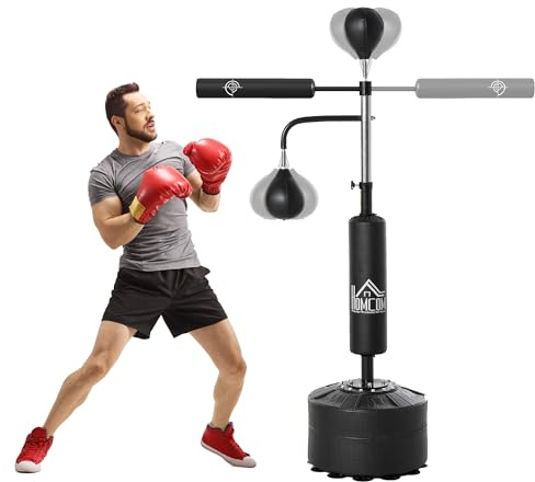HOMCOM 4-in-1 Boxing Punching Bag Free Standing with 2 Speed Balls, 360° Relax Bar, PU-Wrapped Boxing Bag and Fillable Base, 160-230cm Adjustable Height, Black