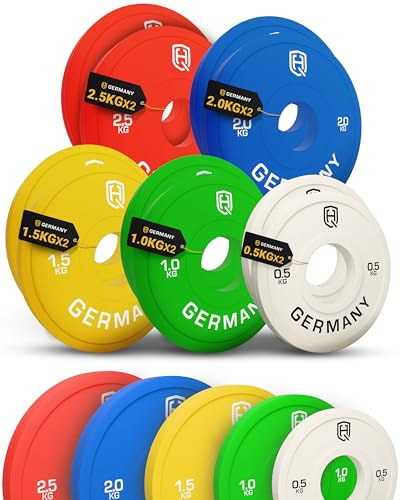 HQ Germany® Hantelscheiben 50mm [Set/Paar 0.5-2.5kg] - Wettkampf Fractional Plates 15kg - Micro Bumper Plates 50mm, Gewichte, Hantelscheiben Set nach IWF Standard