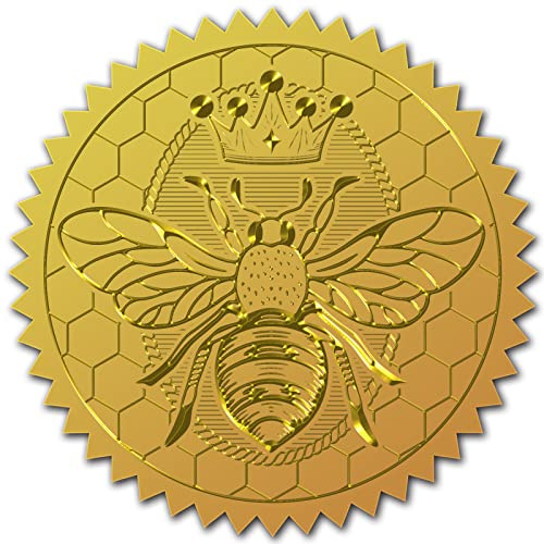 CRASPIRE 100pcs Gold Foil Stickers Embossed Certificate Seals Self Adhesive Medal Decoration Certification Graduation Corporate Notary Envelope (Bee)