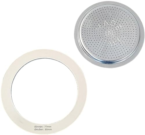 harren24 Filter und Dichtung für Espressokocher, kompatibel mit Bialetti Espressokanne für 10 Tassen, Ø außen 85 mm, 8,5 cm, Ø innen 77 mm, 7,7 cm, Ersatzdichtung, Dichtungsring