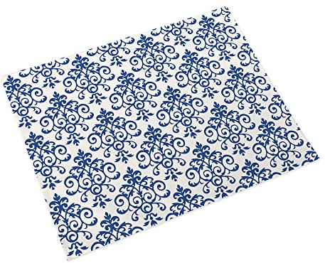 Manteles Individuales Barroco Blanco Azul Salvamanteles Individuales Algodón Lino Lavable Individuales Mesa Resistente al Calor Bajoplatos Tapetes para Mesa Bajoplatos 30x45cm 6 Pcs